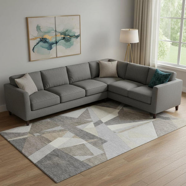HomeRoots 10' Taupe, Ivory & Gray Geometric Washable Area Rug - UV Resistant, Stain-Proof & Non-Slip Backing 694767