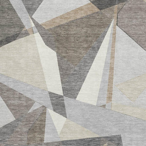 HomeRoots 10' Taupe, Ivory & Gray Geometric Washable Area Rug - UV Resistant, Stain-Proof & Non-Slip Backing 694767