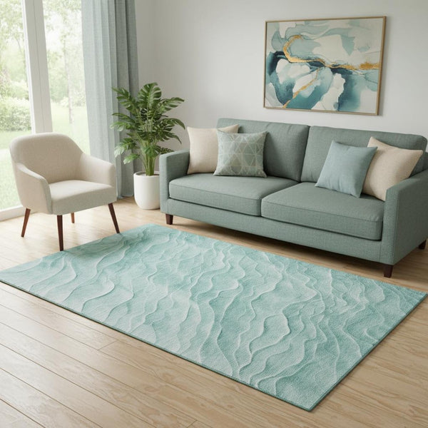 HomeRoots 5' X 8' Aqua And Ivory Abstract Area Rug - Durable, Stain Resistant, UV Protected for Modern Spaces 694769
