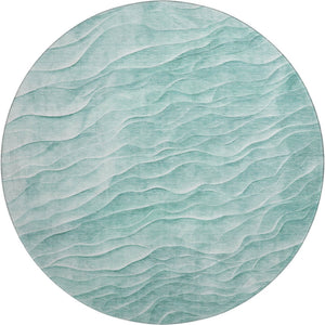 HomeRoots 8' X 8' Modern Aqua and Ivory Abstract Round Rug with UV Protection, Washable, and Stain Resistant 694770