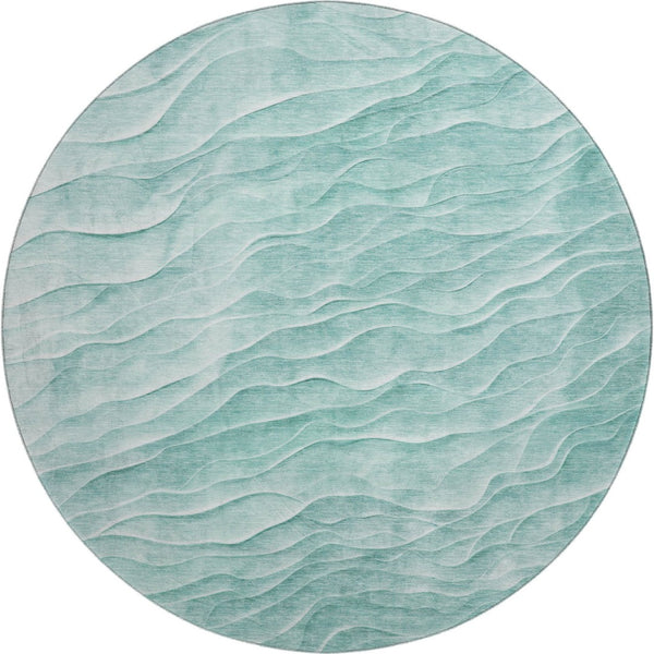 HomeRoots 8' X 8' Modern Aqua and Ivory Abstract Round Rug with UV Protection, Washable, and Stain Resistant 694770