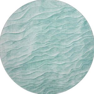 HomeRoots 8' X 8' Modern Aqua and Ivory Abstract Round Rug with UV Protection, Washable, and Stain Resistant 694770