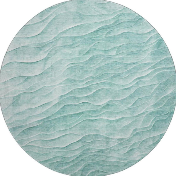 HomeRoots 8' X 8' Modern Aqua and Ivory Abstract Round Rug with UV Protection, Washable, and Stain Resistant 694770