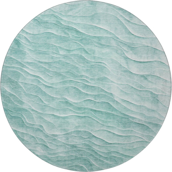 HomeRoots 8' X 8' Modern Aqua and Ivory Abstract Round Rug with UV Protection, Washable, and Stain Resistant 694770