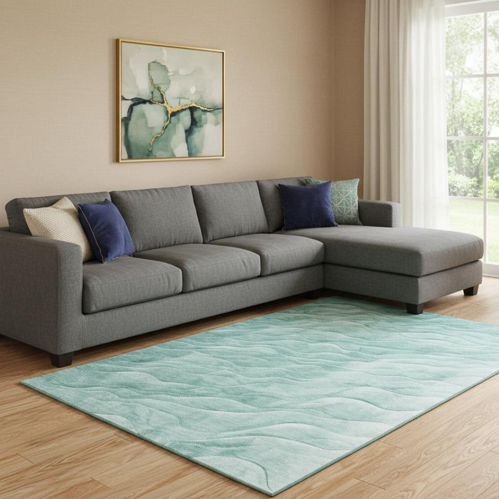 HomeRoots 8' Aqua and Ivory Abstract Area Rug - Washable, UV Protected, Stylish, Durable, Perfect for High-Traffic Spaces 694771