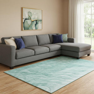 HomeRoots 8' Aqua and Ivory Abstract Area Rug - Washable, UV Protected, Stylish, Durable, Perfect for High-Traffic Spaces 694771
