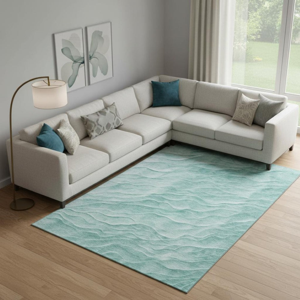 HomeRoots 9' X 12' Aqua and Ivory Abstract Area Rug - Durable, Washable, UV-Protected, Perfect for Family Spaces 694772
