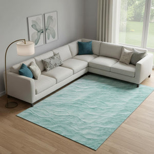 HomeRoots 9' X 12' Aqua and Ivory Abstract Area Rug - Durable, Washable, UV-Protected, Perfect for Family Spaces 694772