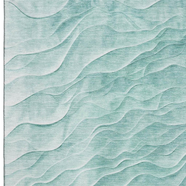 HomeRoots 9' X 12' Aqua and Ivory Abstract Area Rug - Durable, Washable, UV-Protected, Perfect for Family Spaces 694772