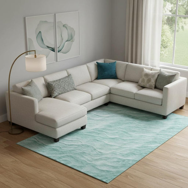 HomeRoots 10' Aqua & Ivory Abstract Area Rug - Washable, UV Protected, and Perfect for Modern Living Spaces! 694773