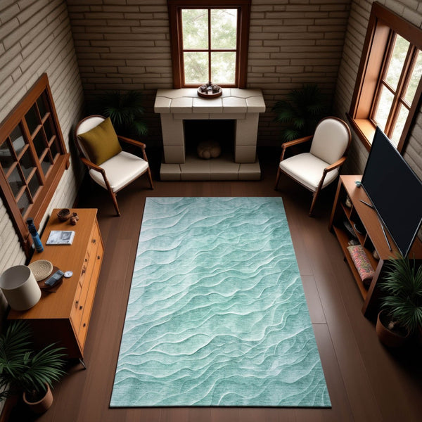 HomeRoots 10' Aqua & Ivory Abstract Area Rug - Washable, UV Protected, and Perfect for Modern Living Spaces! 694773