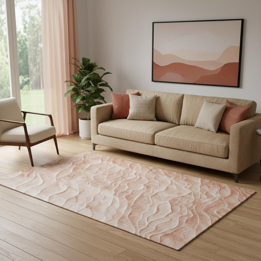 HomeRoots 5' X 8' Coral and Ivory Abstract Area Rug – Stylish, Washable, UV-Protected for Busy Homes & Kids 694775