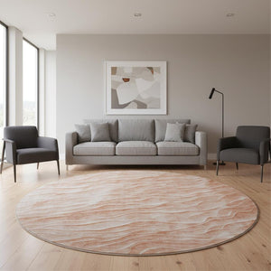 HomeRoots 8' X 8' Coral and Ivory Abstract Round Rug - Stylish, Washable, UV Protected for High-Traffic Areas 694776