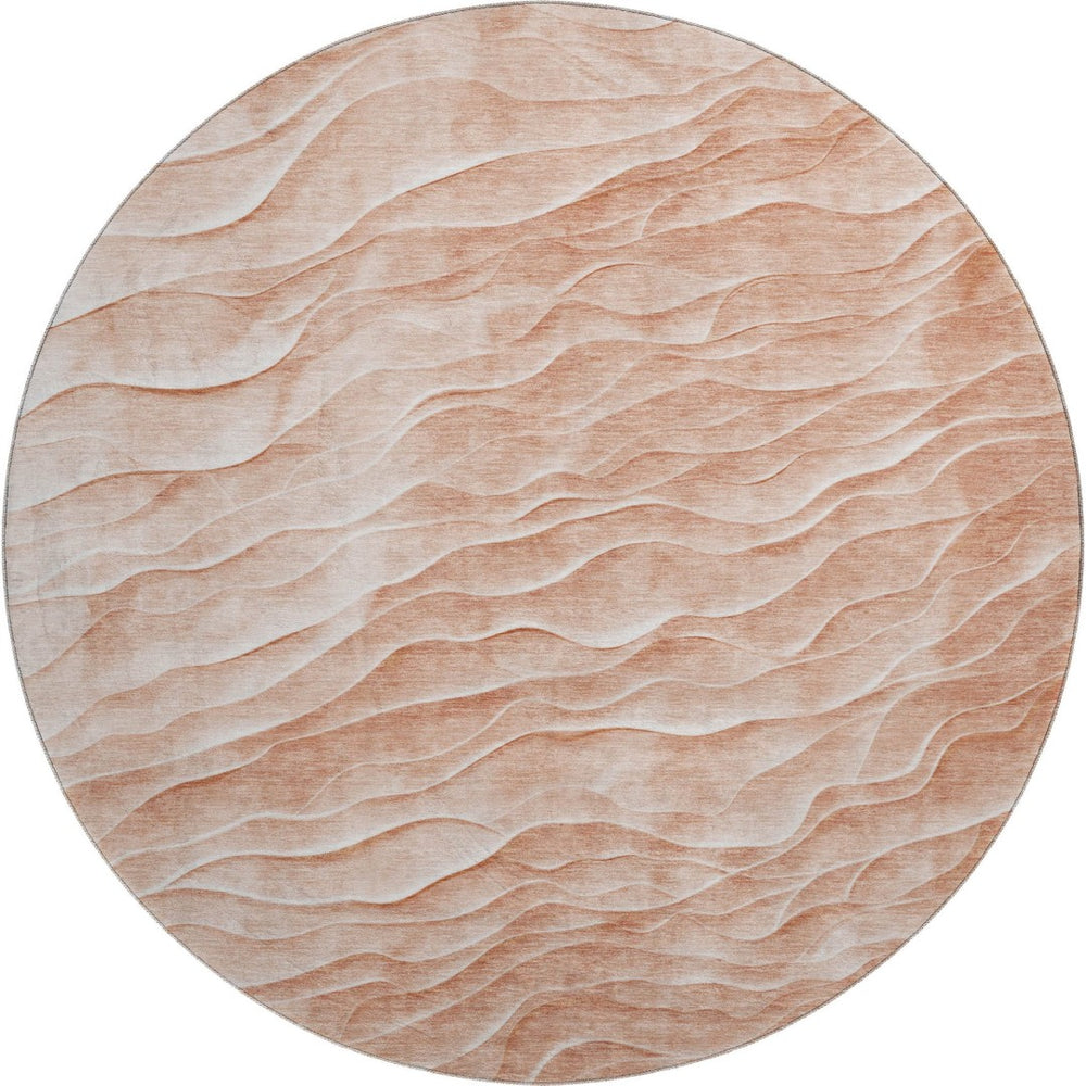 HomeRoots 8' X 8' Coral and Ivory Abstract Round Rug - Stylish, Washable, UV Protected for High-Traffic Areas 694776