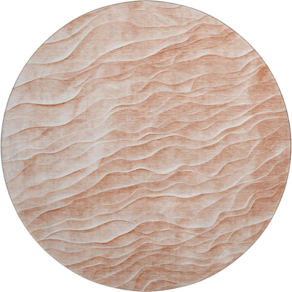 HomeRoots 8' X 8' Coral and Ivory Abstract Round Rug - Stylish, Washable, UV Protected for High-Traffic Areas 694776