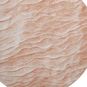 HomeRoots 8' X 8' Coral and Ivory Abstract Round Rug - Stylish, Washable, UV Protected for High-Traffic Areas 694776