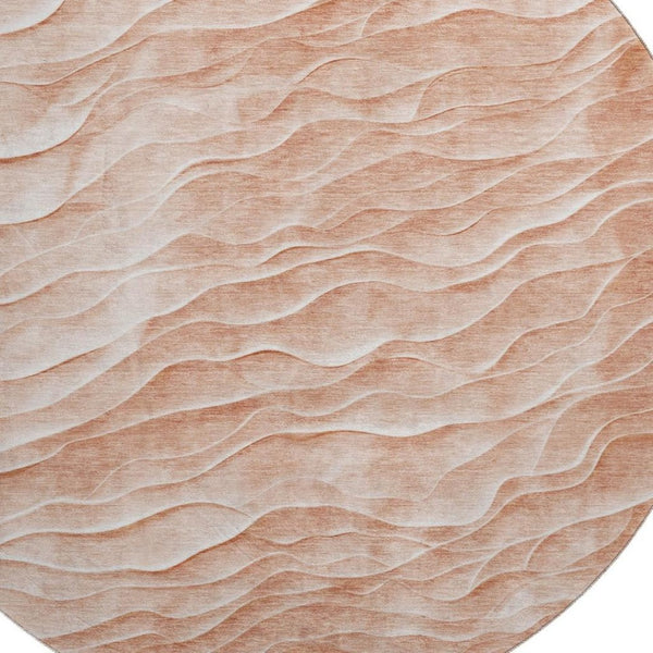 HomeRoots 8' X 8' Coral and Ivory Abstract Round Rug - Stylish, Washable, UV Protected for High-Traffic Areas 694776
