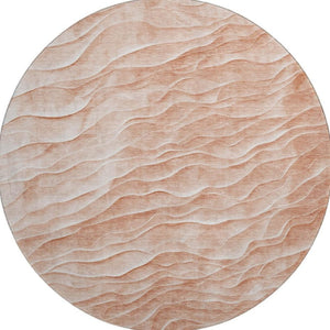 HomeRoots 8' X 8' Coral and Ivory Abstract Round Rug - Stylish, Washable, UV Protected for High-Traffic Areas 694776