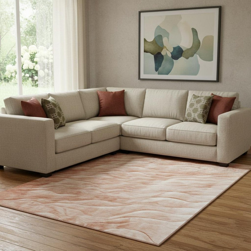 HomeRoots 8' Coral and Ivory Abstract Area Rug - Washable, UV Protected, Soft Polyester for Modern Homes 694777