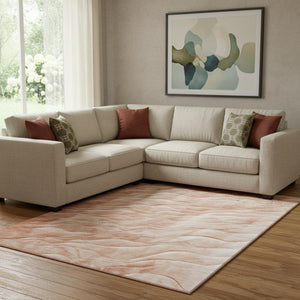 HomeRoots 8' Coral and Ivory Abstract Area Rug - Washable, UV Protected, Soft Polyester for Modern Homes 694777
