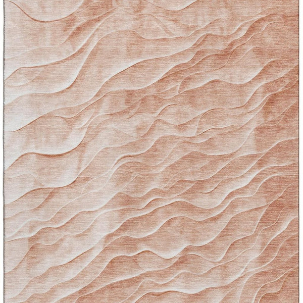 HomeRoots 8' Coral and Ivory Abstract Area Rug - Washable, UV Protected, Soft Polyester for Modern Homes 694777