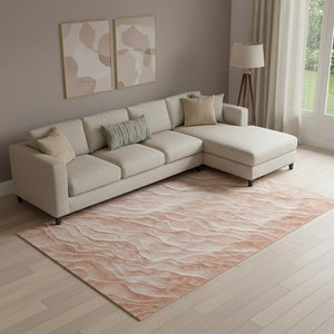 HomeRoots 9' X 12' Coral And Ivory Abstract Area Rug - Washable, UV-Protected, Perfect for Modern Living Spaces! 694778