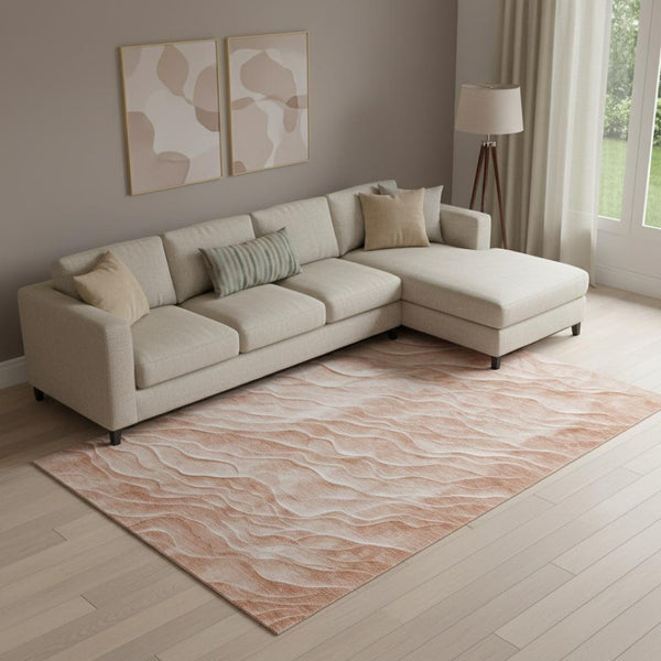HomeRoots 9' X 12' Coral And Ivory Abstract Area Rug - Washable, UV-Protected, Perfect for Modern Living Spaces! 694778