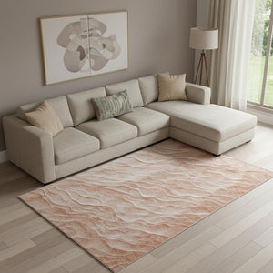 HomeRoots 10' X 14' Coral & Ivory Abstract Area Rug - Stain-Resistant, UV Protected, Non-Slip for Modern Homes 694779