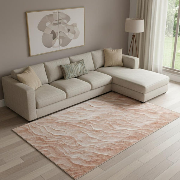 HomeRoots 10' X 14' Coral & Ivory Abstract Area Rug - Stain-Resistant, UV Protected, Non-Slip for Modern Homes 694779