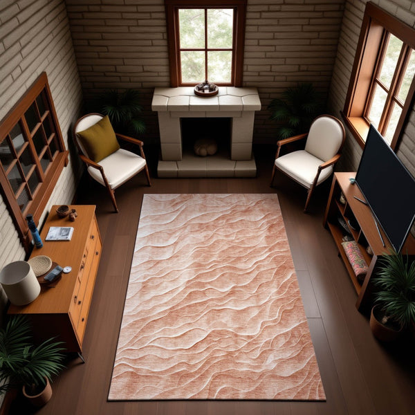 HomeRoots 10' X 14' Coral & Ivory Abstract Area Rug - Stain-Resistant, UV Protected, Non-Slip for Modern Homes 694779