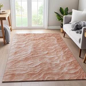 HomeRoots 10' X 14' Coral & Ivory Abstract Area Rug - Stain-Resistant, UV Protected, Non-Slip for Modern Homes 694779