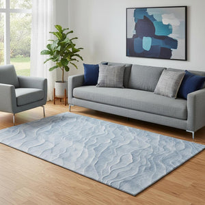 HomeRoots 5' X 8' Denim Blue & Ivory Abstract Area Rug - Washable, UV Protected, Durable & Stylish for All Spaces 694781