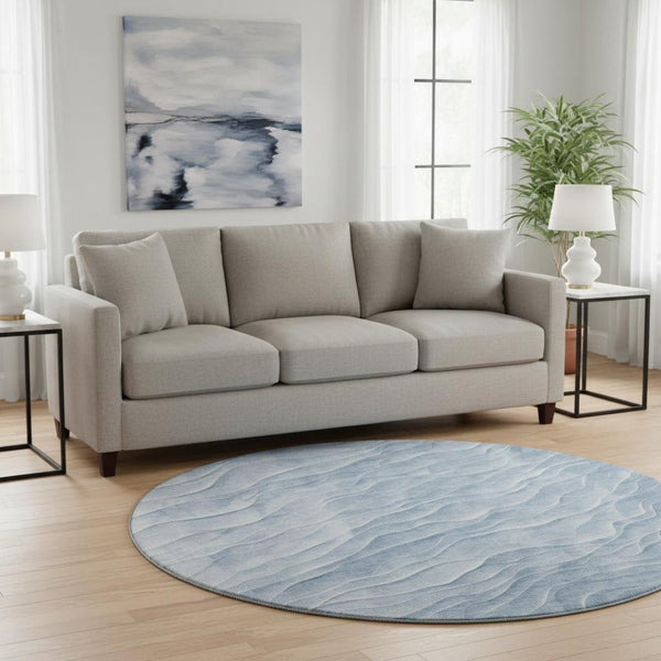 HomeRoots 8' Round Washable Denim Blue and Ivory Abstract Rug with UV Protection and Stain Resistance Features 694782