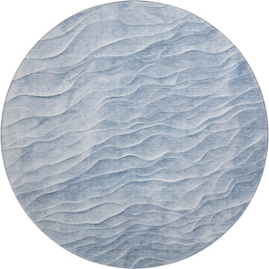 HomeRoots 8' Round Washable Denim Blue and Ivory Abstract Rug with UV Protection and Stain Resistance Features 694782