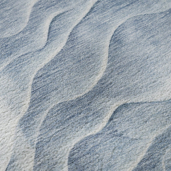 HomeRoots 8' Round Washable Denim Blue and Ivory Abstract Rug with UV Protection and Stain Resistance Features 694782