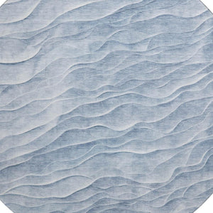 HomeRoots 8' Round Washable Denim Blue and Ivory Abstract Rug with UV Protection and Stain Resistance Features 694782