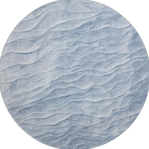 HomeRoots 8' Round Washable Denim Blue and Ivory Abstract Rug with UV Protection and Stain Resistance Features 694782