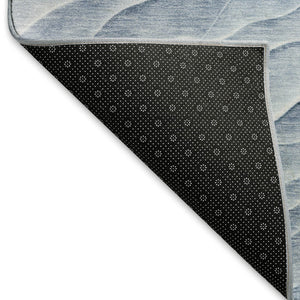 HomeRoots 8' Denim Blue and Ivory Abstract Area Rug - Stain Resistant, UV Protected, Perfect for High Traffic Areas 694783