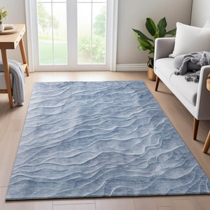 HomeRoots 8' Denim Blue and Ivory Abstract Area Rug - Stain Resistant, UV Protected, Perfect for High Traffic Areas 694783