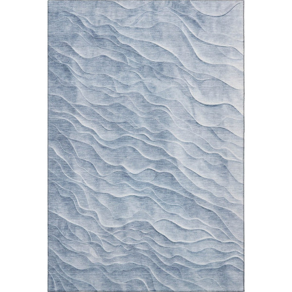 HomeRoots 8' Denim Blue and Ivory Abstract Area Rug - Stain Resistant, UV Protected, Perfect for High Traffic Areas 694783