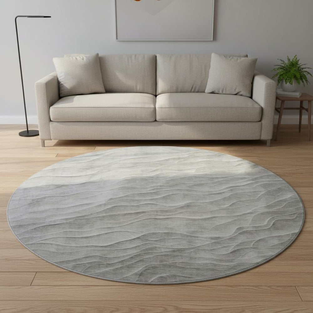 HomeRoots 8' X 8' Taupe & Ivory Abstract Washable Round Rug with UV Protection for Modern Living Spaces 694788