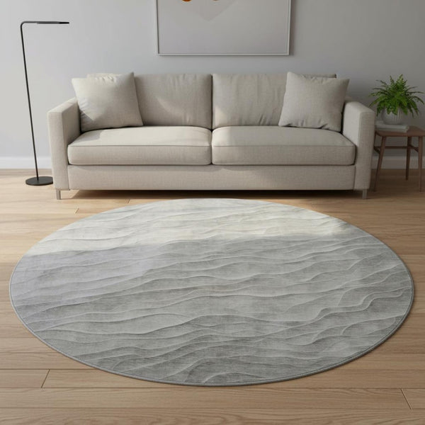 HomeRoots 8' X 8' Taupe & Ivory Abstract Washable Round Rug with UV Protection for Modern Living Spaces 694788