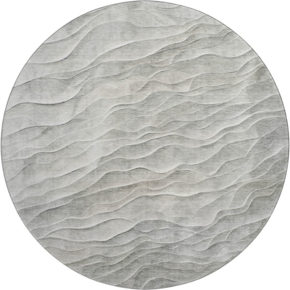 HomeRoots 8' X 8' Taupe & Ivory Abstract Washable Round Rug with UV Protection for Modern Living Spaces 694788