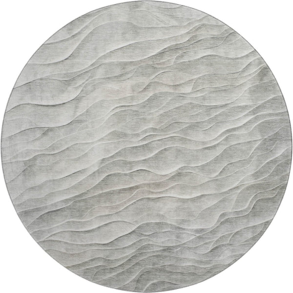 HomeRoots 8' X 8' Taupe & Ivory Abstract Washable Round Rug with UV Protection for Modern Living Spaces 694788