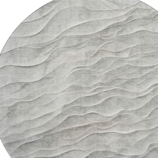 HomeRoots 8' X 8' Taupe & Ivory Abstract Washable Round Rug with UV Protection for Modern Living Spaces 694788