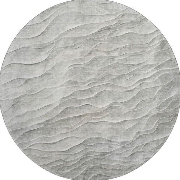 HomeRoots 8' X 8' Taupe & Ivory Abstract Washable Round Rug with UV Protection for Modern Living Spaces 694788