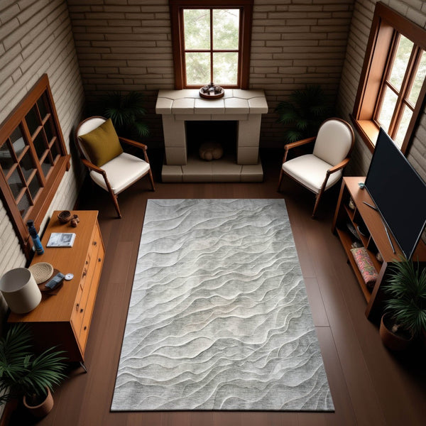 HomeRoots 8' Taupe and Ivory Abstract Washable Area Rug - Stylish, Durable, UV-Protected for Modern Homes 694789