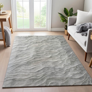 HomeRoots 8' Taupe and Ivory Abstract Washable Area Rug - Stylish, Durable, UV-Protected for Modern Homes 694789