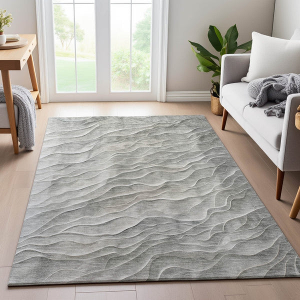 HomeRoots 8' Taupe and Ivory Abstract Washable Area Rug - Stylish, Durable, UV-Protected for Modern Homes 694789
