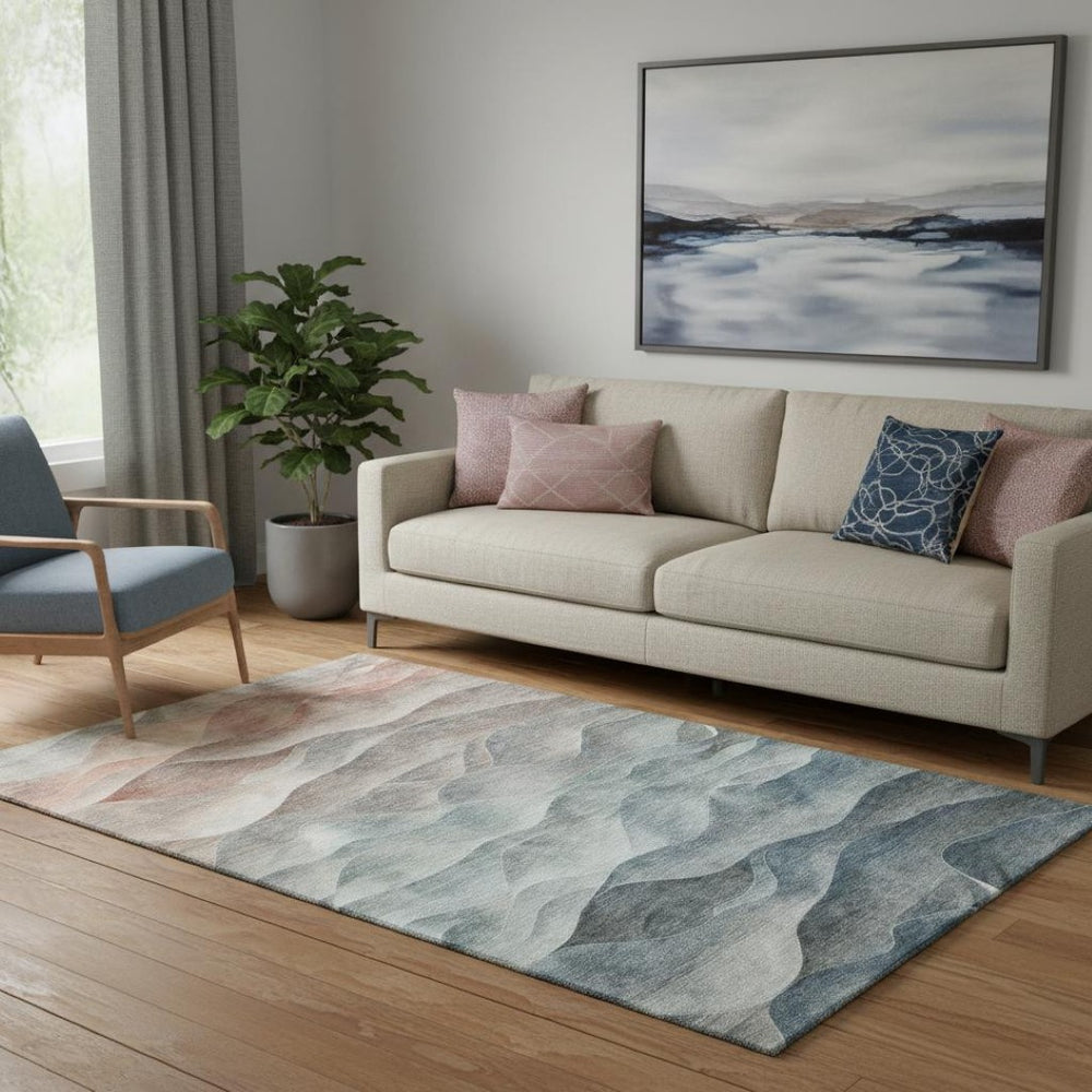 HomeRoots 5' X 8' Teal and Salmon Abstract Washable Area Rug with UV Protection for Modern Homes & Families 694793
